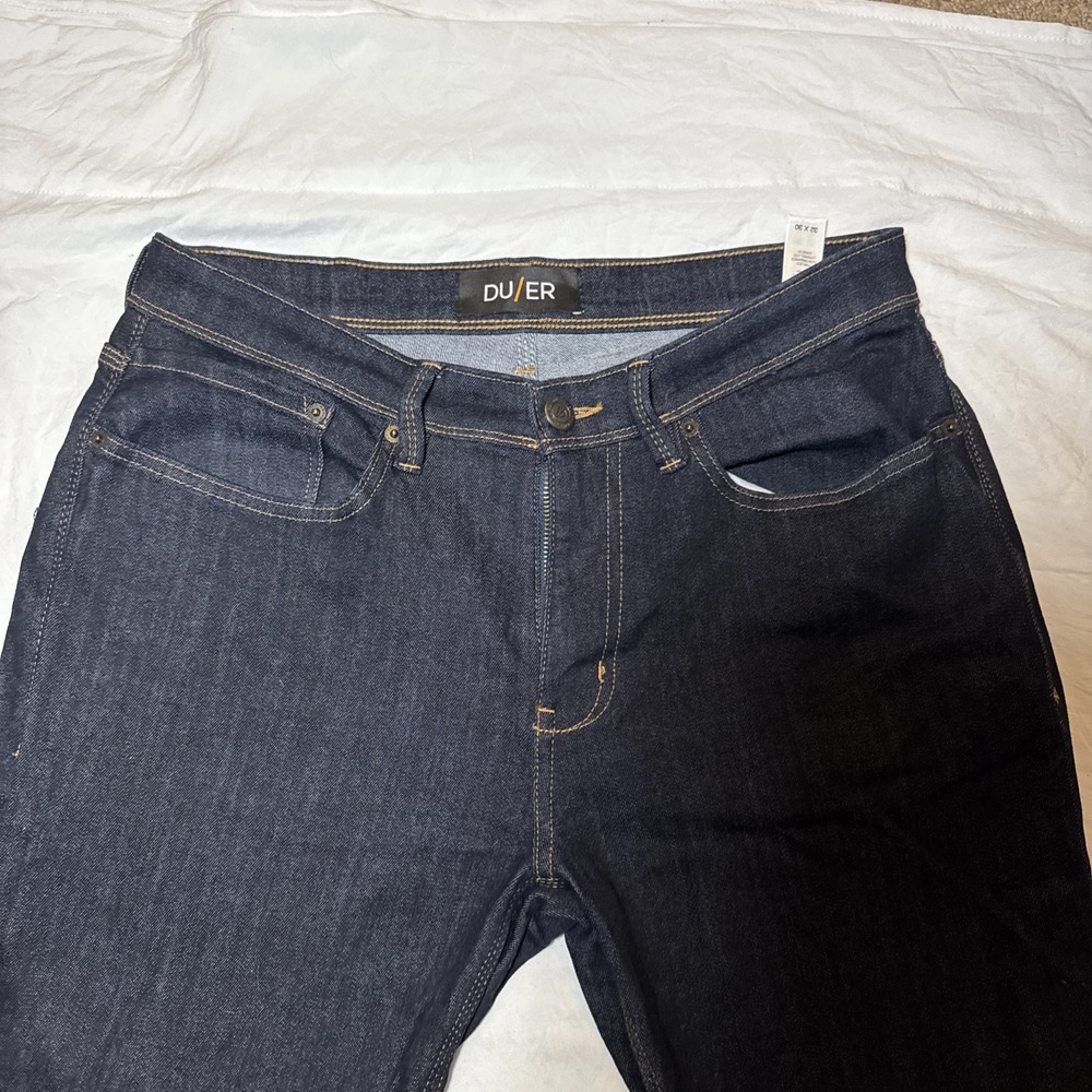 DU/ER L2X Relaxed Taper Denim Blue Jeans Dark Wash Mens Size 32x34